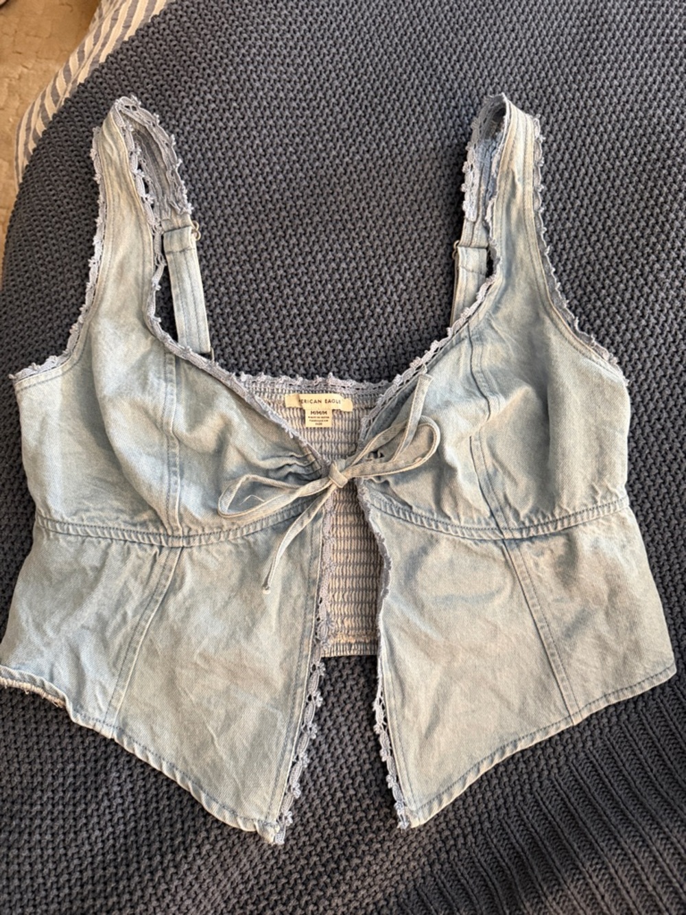 American Eagle Outfitters Light Denim Blue Lace-Trim Tie-Front Camisole
